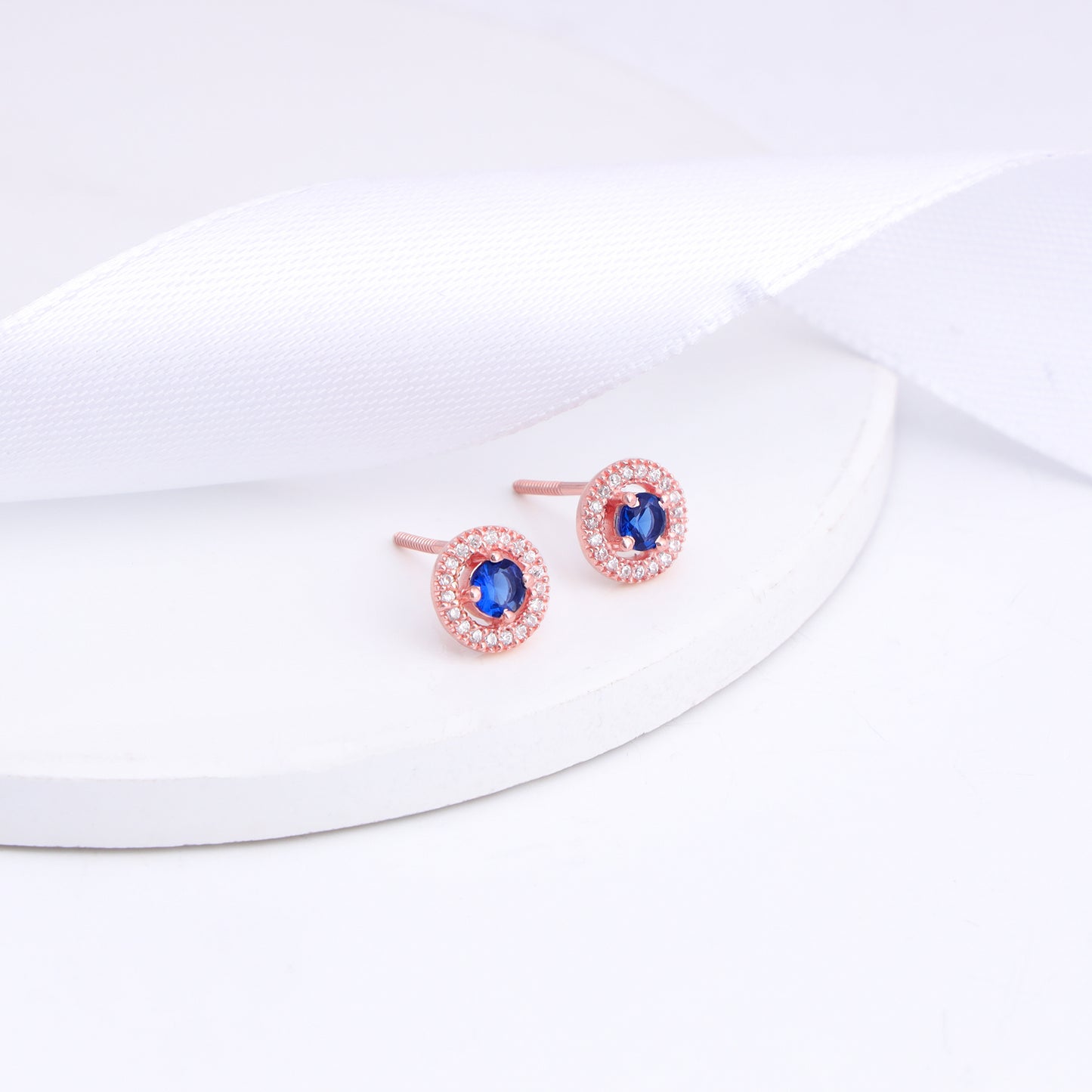 Rose Gold Blue Velvet Studs