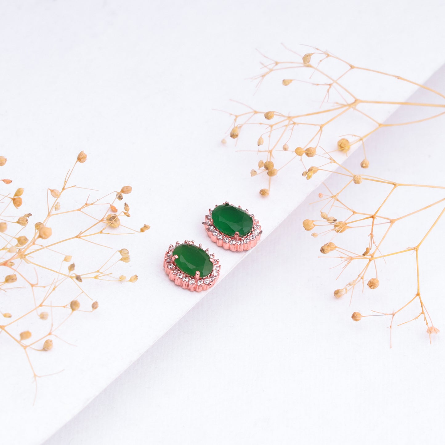 Rose Gold Evergreen Halo Studs