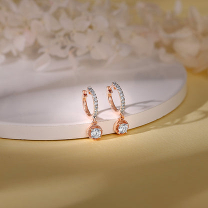 Rose Gold Glittering Drop Diamond Earrings