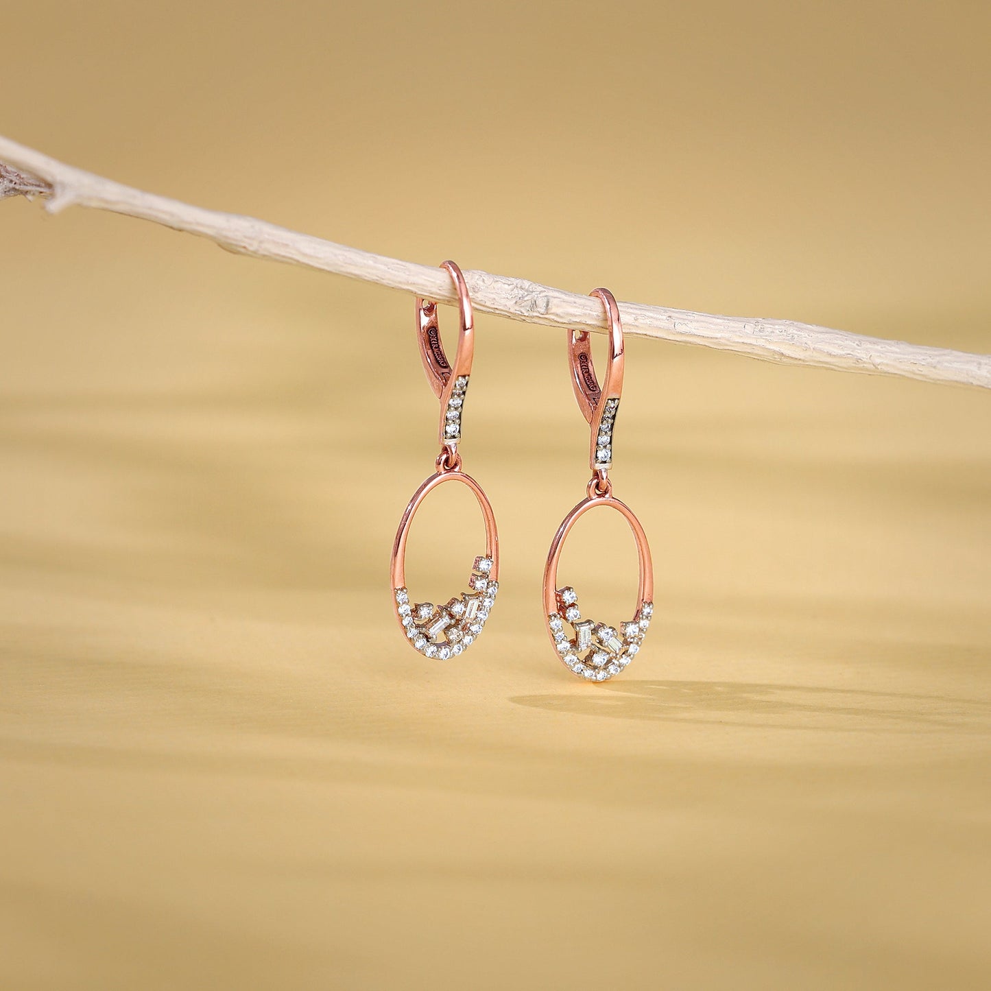 Rose Gold Radiant Oval Diamond Earrings