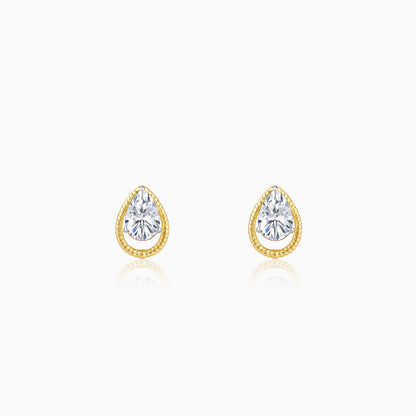 Gold Solitaire Teardrop Studs