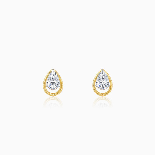 Gold Solitaire Teardrop Studs