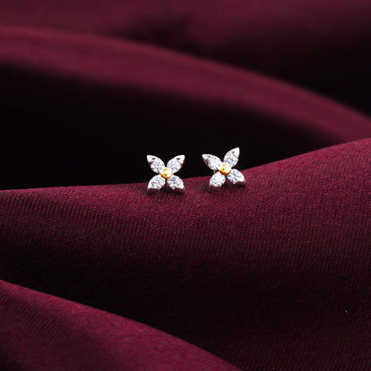 Gold Cute Floral Diamond Stud Earrings