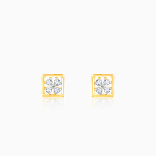 Gold Square Cut Diamond Stud Earrings