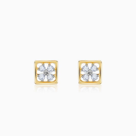 Gold Square Cut Diamond Stud Earrings