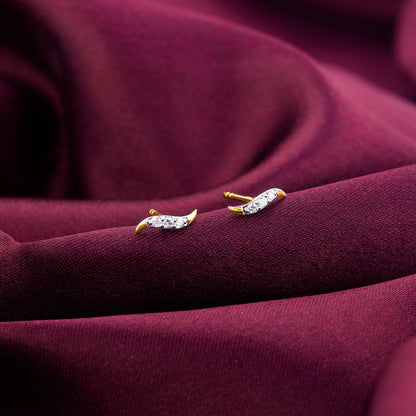 Gold Minimal Wavelet Diamond Stud Earrings