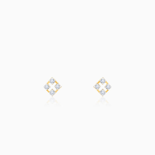 Gold Rhombus Diamond Stud Earrings