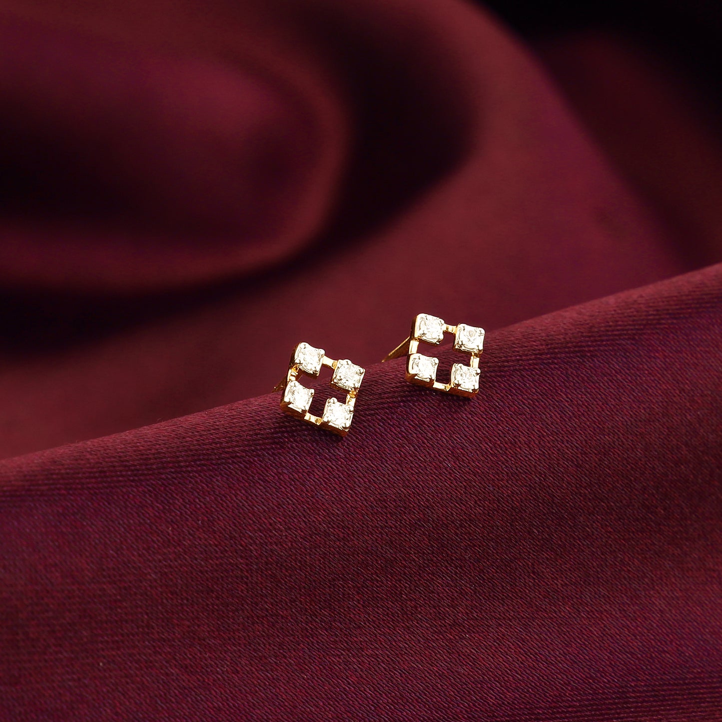 Gold Rhombus Diamond Stud Earrings