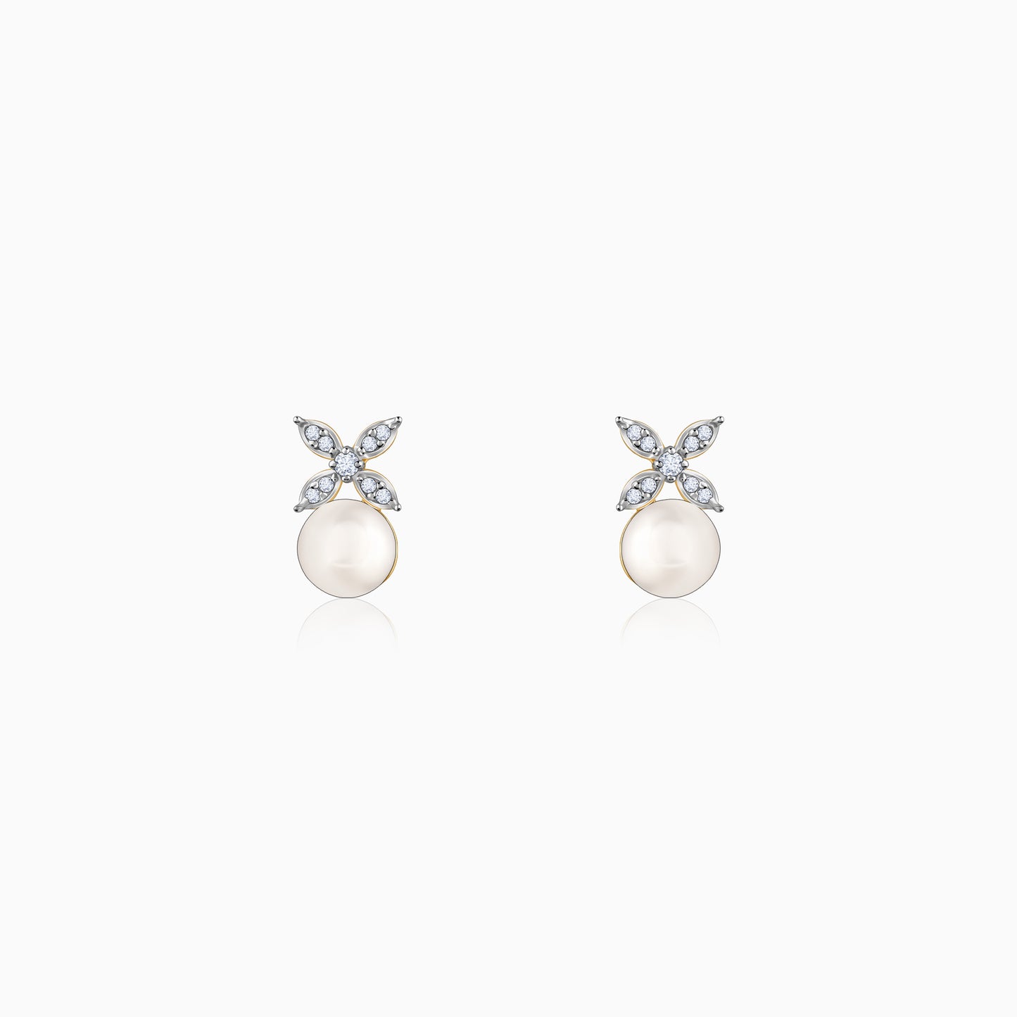 Gold Pearl-fect Floral Diamond & Pearl Earrings