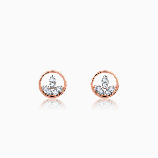 Rose Gold Floral Circle Diamond Earrings