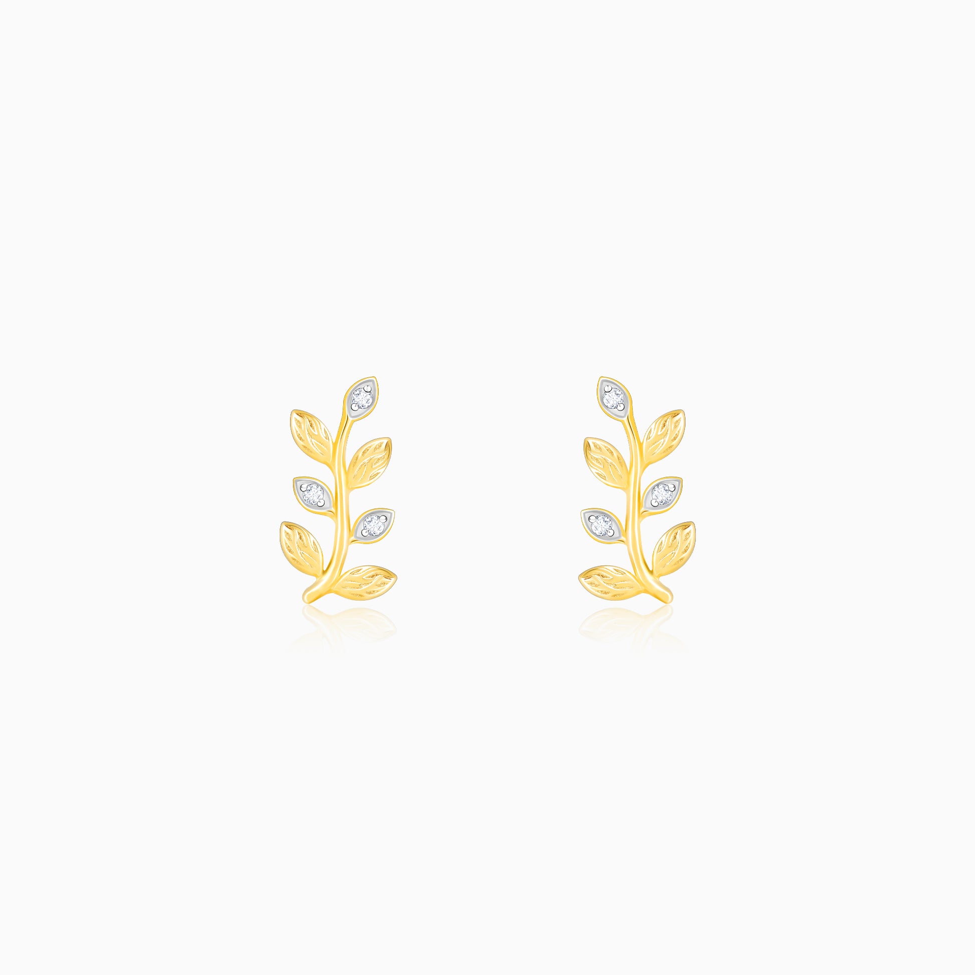 Lab_grown_diamond_Gold_Glittering_Leaves_Diamond_Earrings