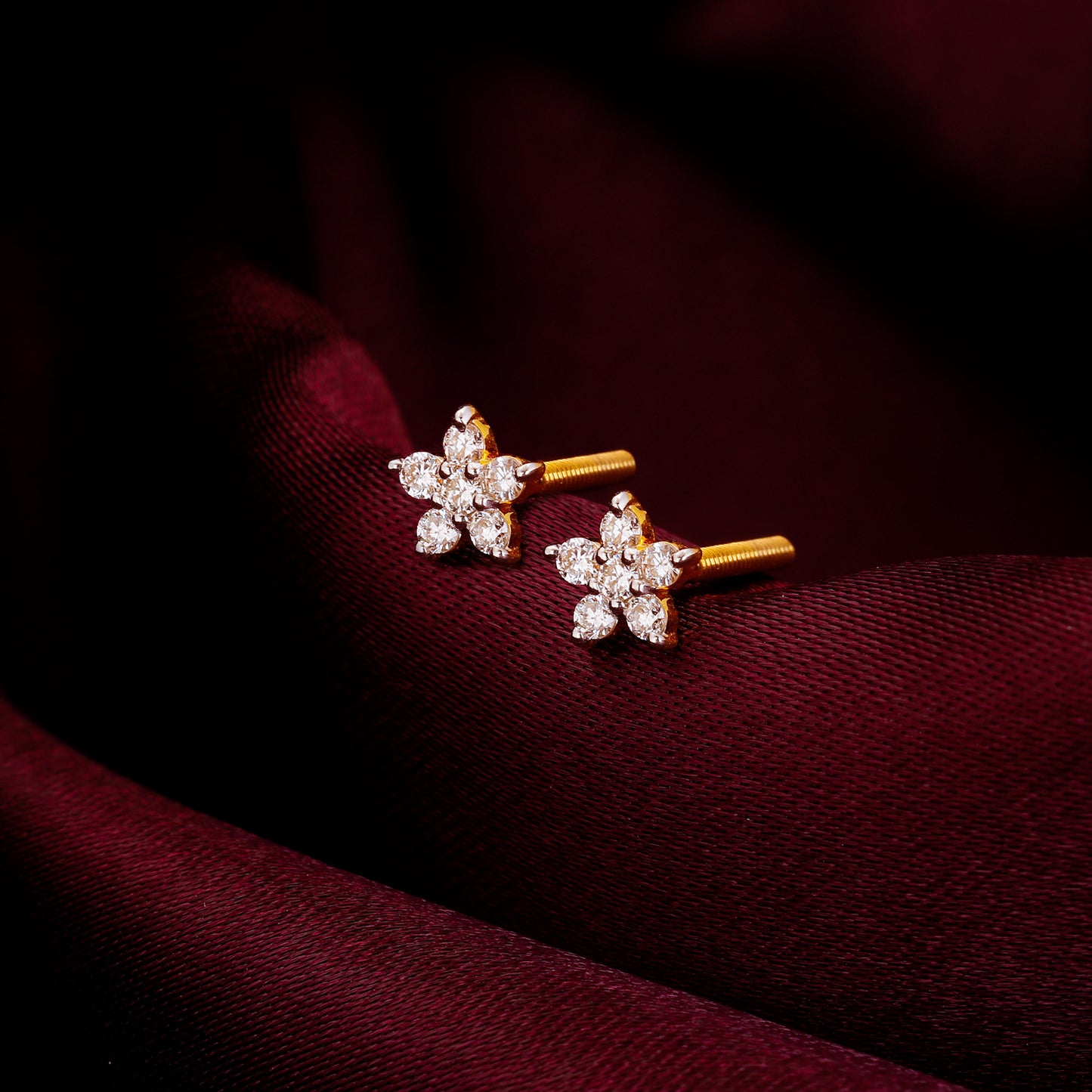 Gold Frilly Flower Diamond Earrings