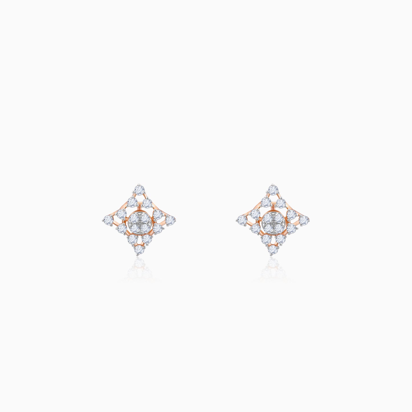 Rose Gold Geometric Square Diamond Earrings