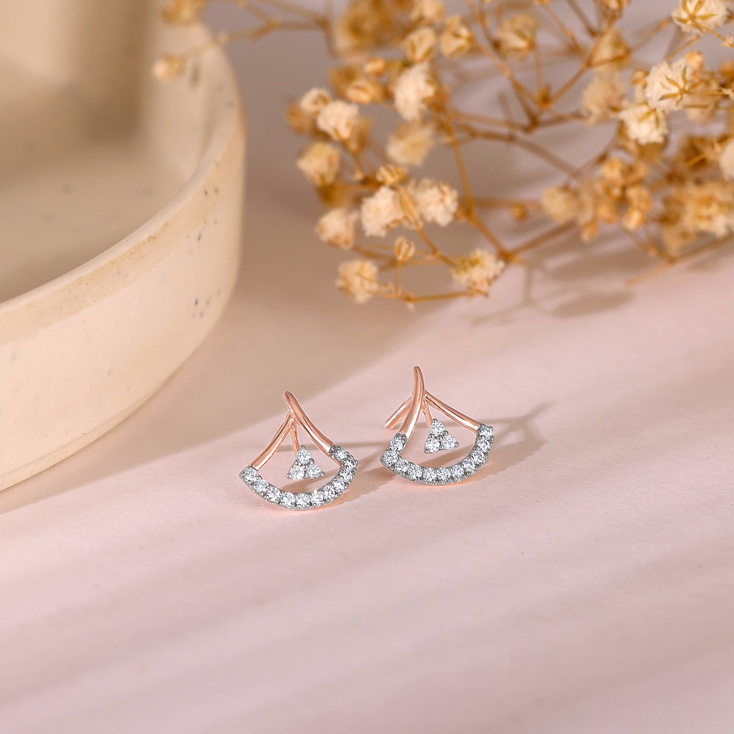 Rose Gold Sleek Diamond Earrings