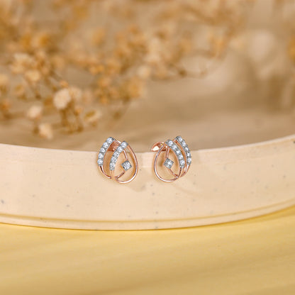 Rose Gold Dual Drop Diamond Earrings