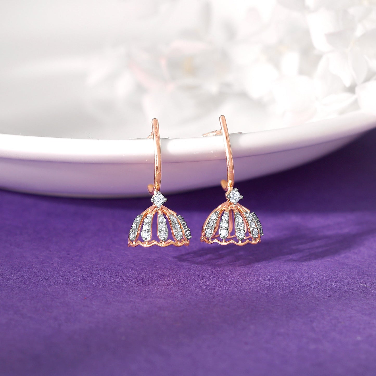 Rose Gold Diamond Jhumki Earrings