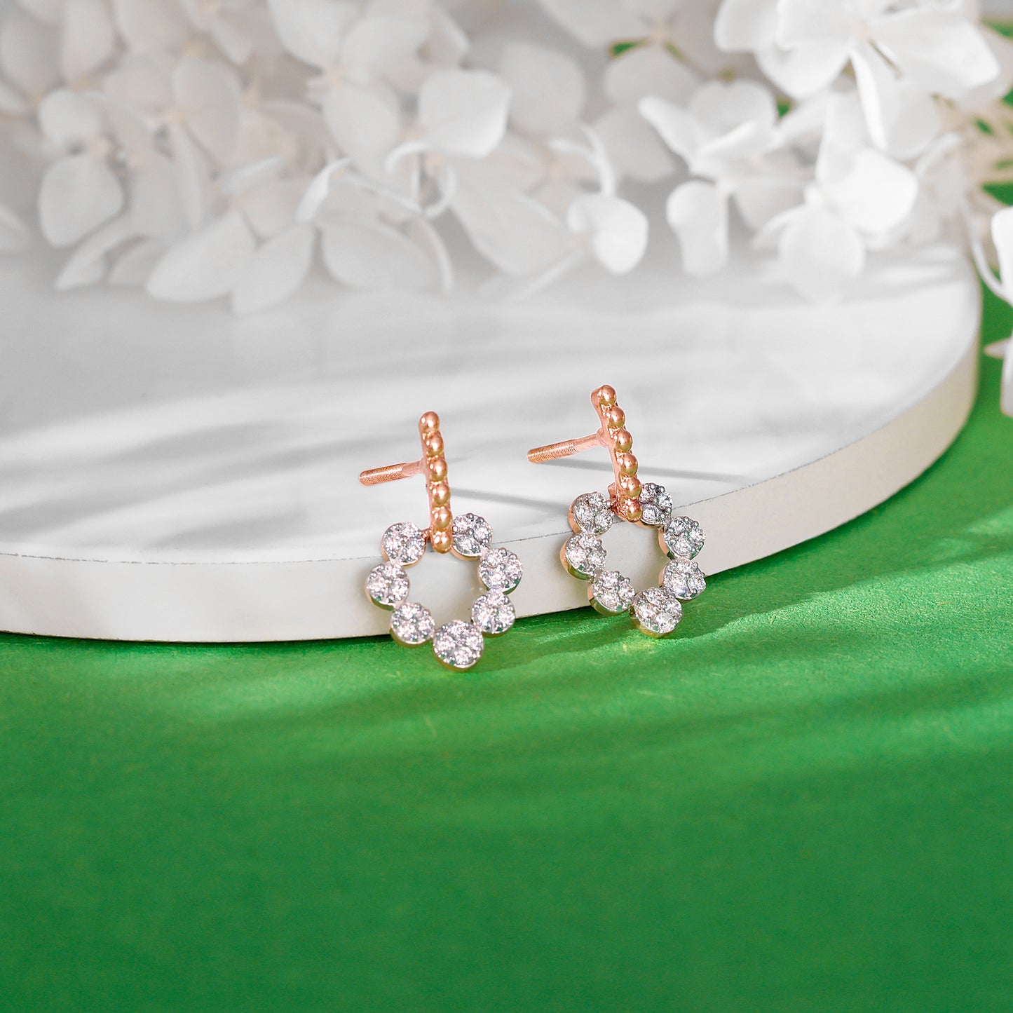 Rose Gold Halo Diamond Earrings