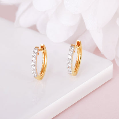 14K Gold Glowing Sphere Diamond Hoop Earrings