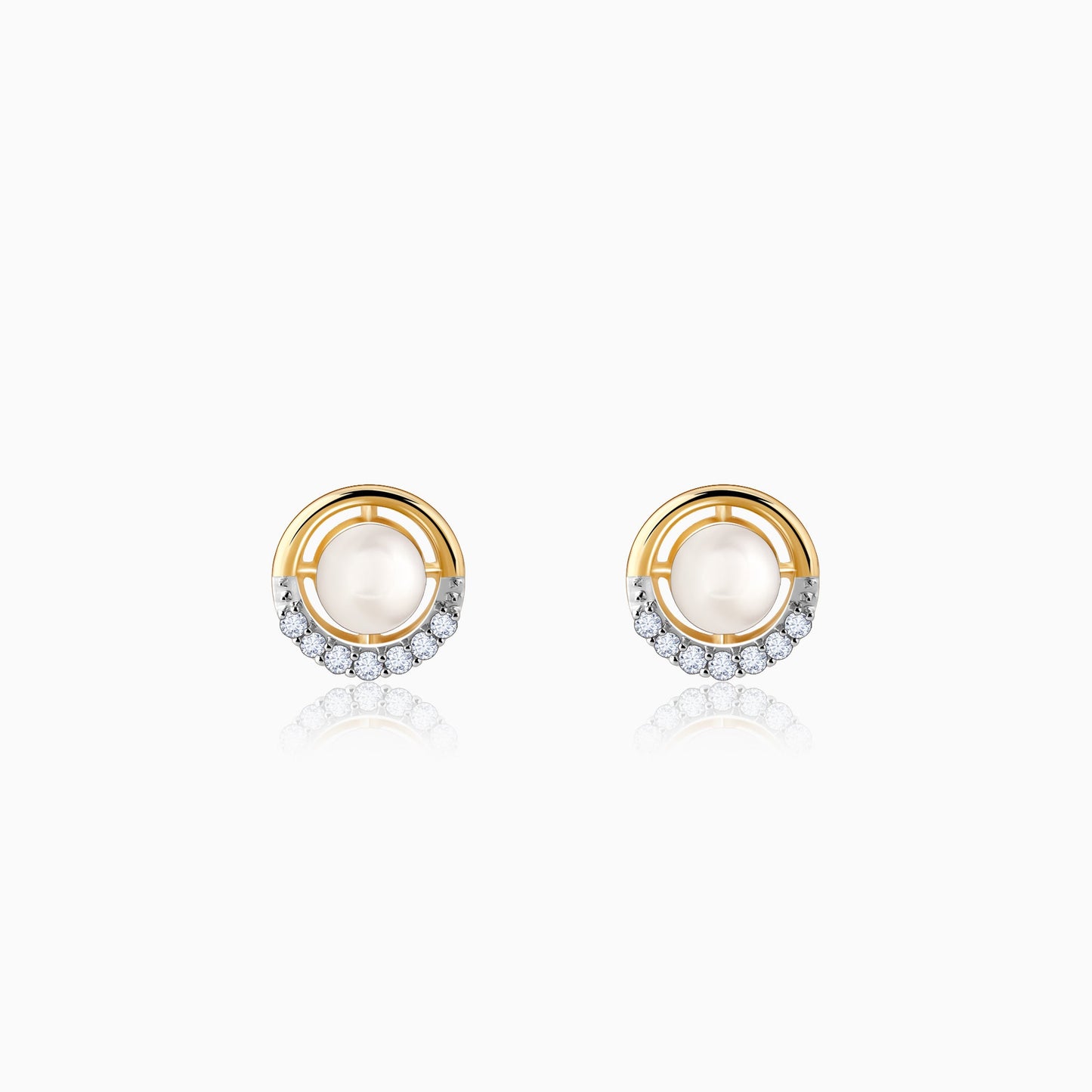 Gold Pearl Centred Diamond Earrings