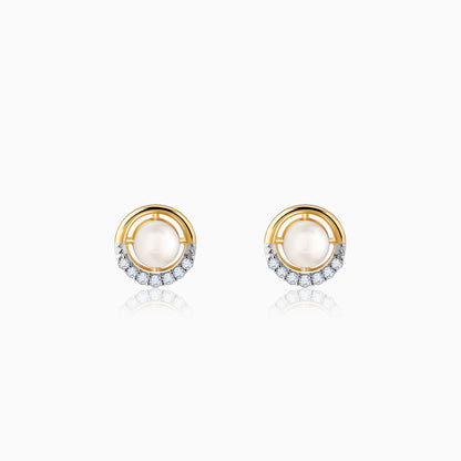 Gold Pearl Centred Diamond Earrings