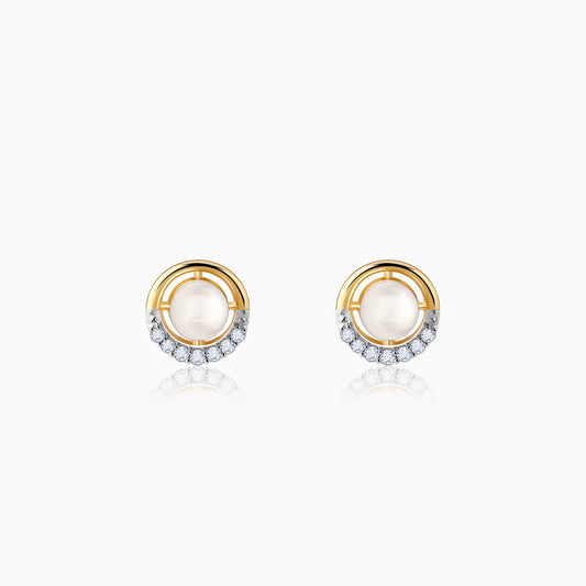 Gold Pearl Centred Diamond Earrings