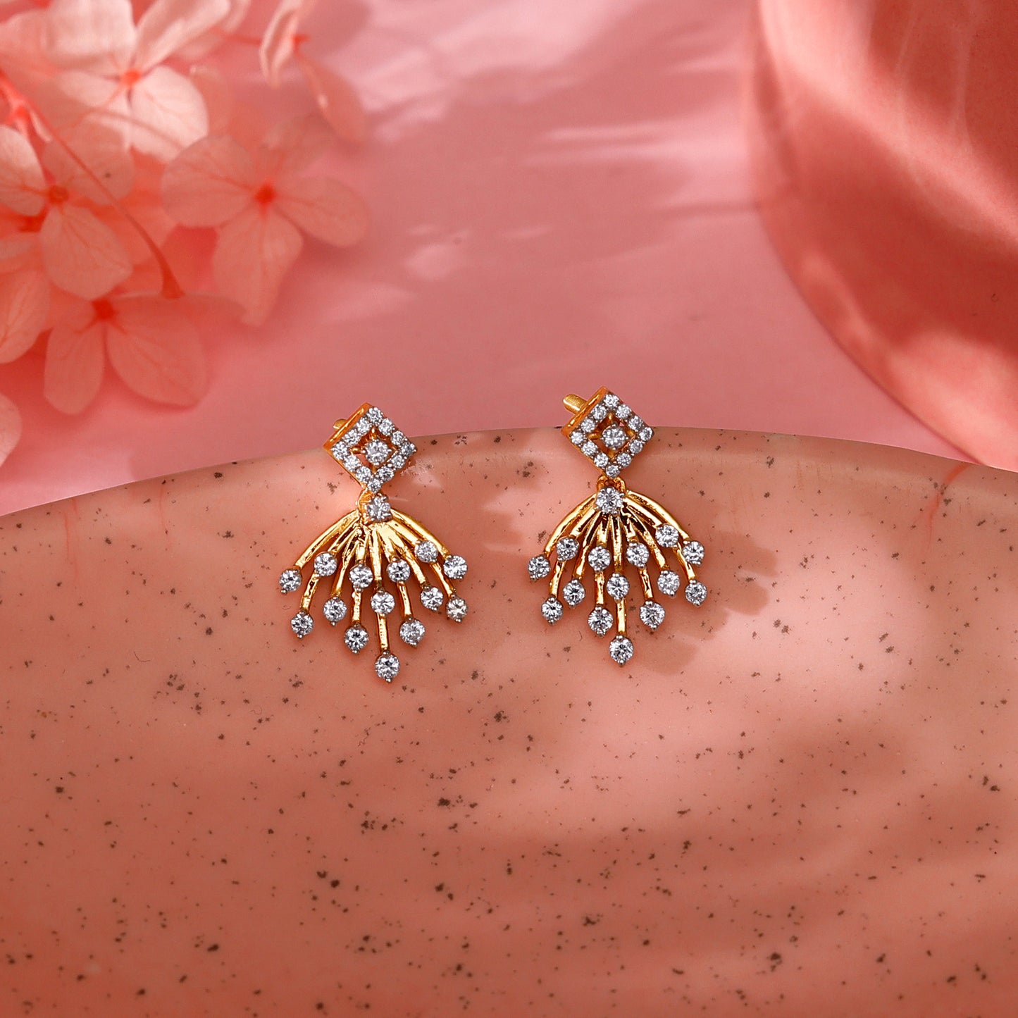 Gold Sparkling Arc Diamond Earrings