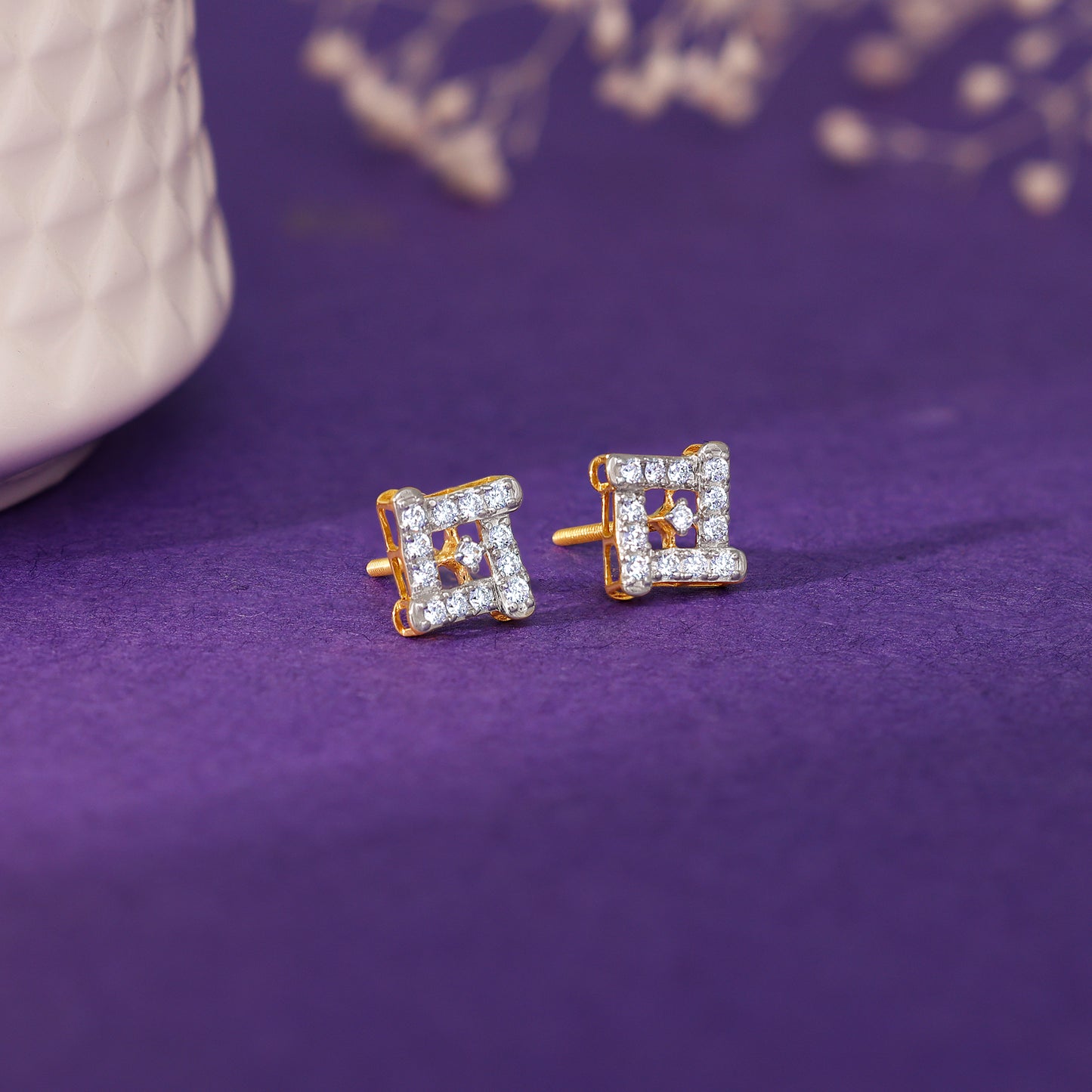 Gold Square Sensation Diamond Studs