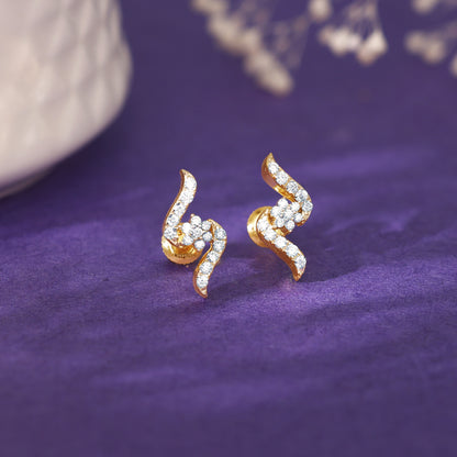 Gold Wavy Chakra Diamond Earrings