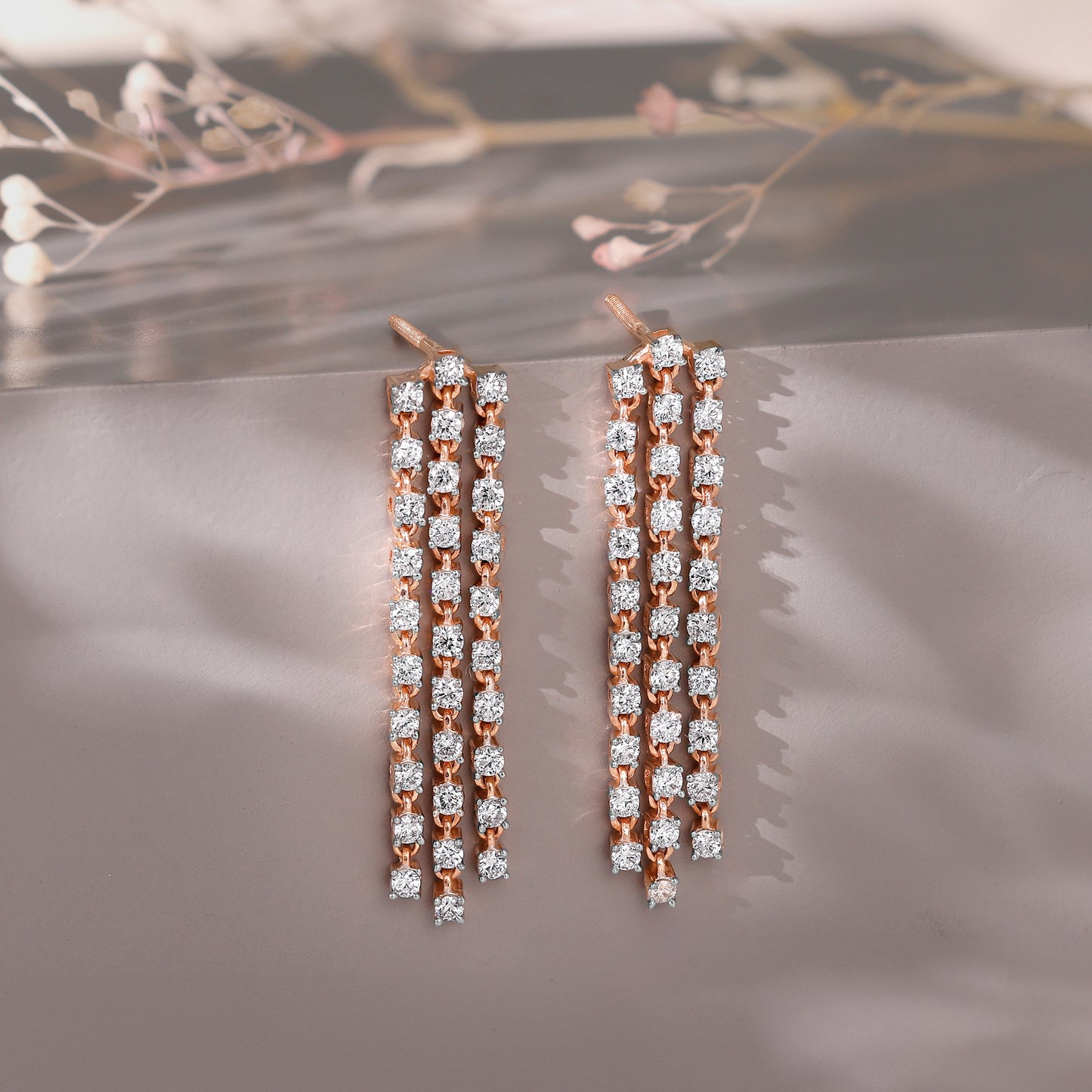 Rose Gold Glittering Diamond Earrings