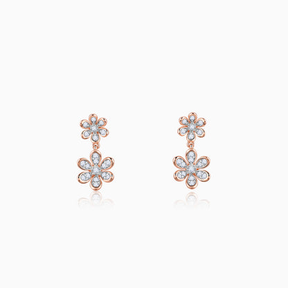 Rose Gold Dual Floral Diamond Earrings