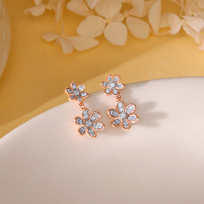 Rose Gold Dual Floral Diamond Earrings