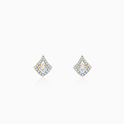 Gold Diamond-Shaped Earrings with Floral Cluster.