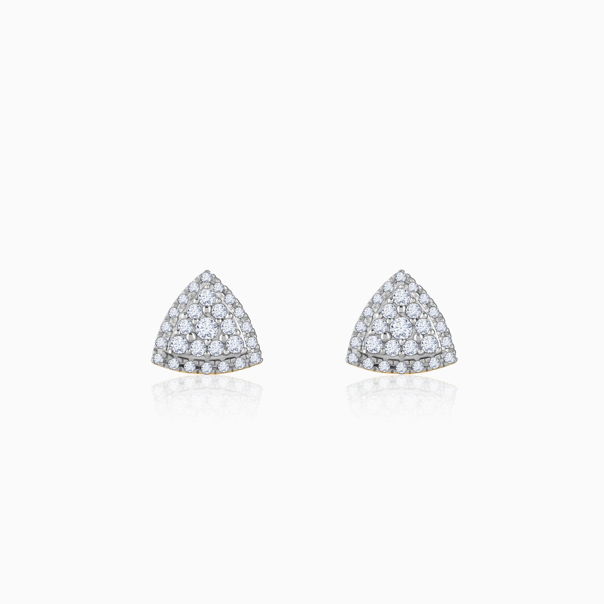 Gold triangle earrings with lab-grown diamonds, offering a simple and elegant design for everyday wear.
