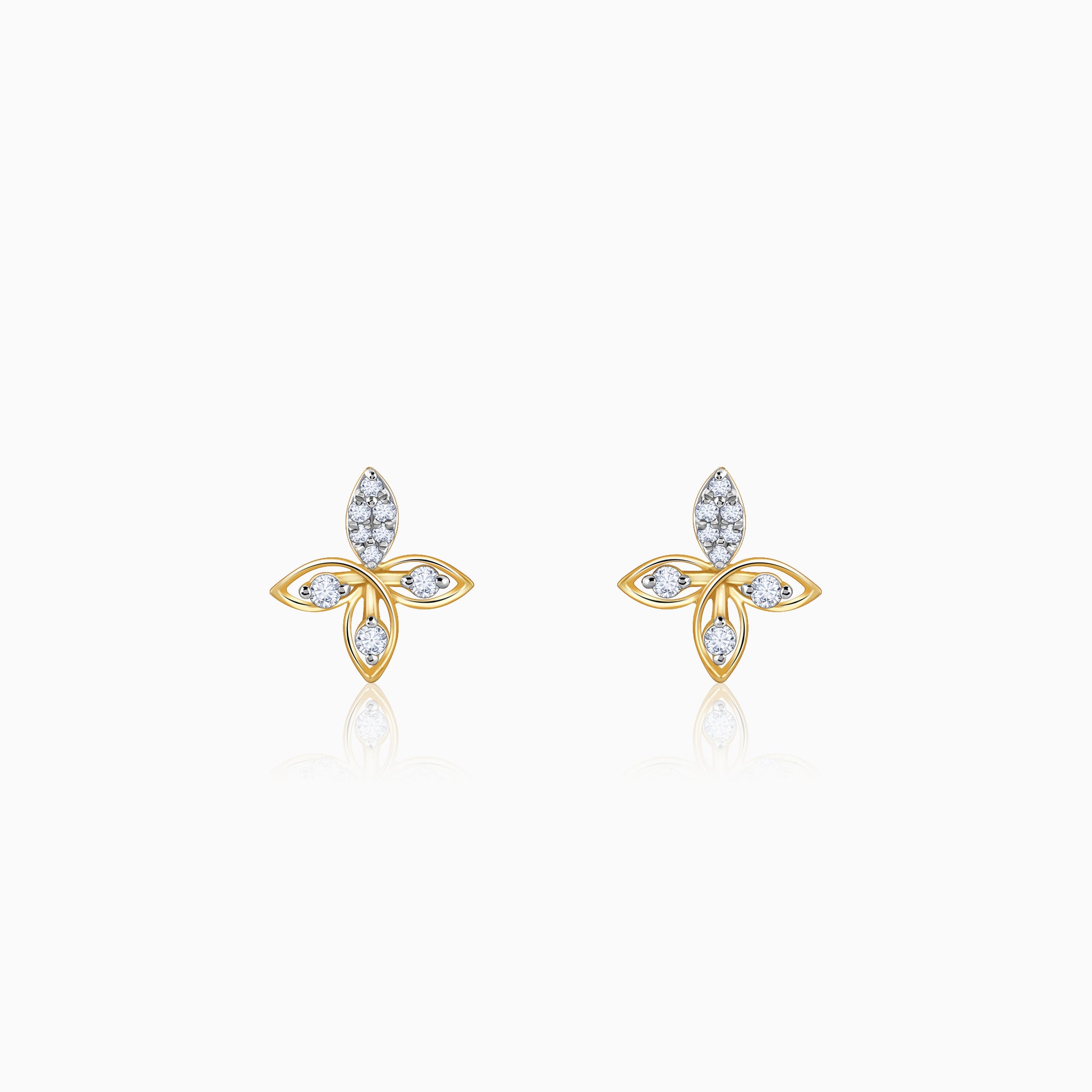 Pure gold Diamond Bloom Earrings with four petals, each studded with lab-grown diamonds.