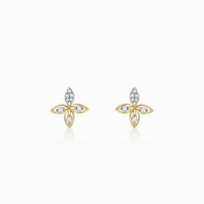 Pure gold Diamond Bloom Earrings with four petals, each studded with lab-grown diamonds.