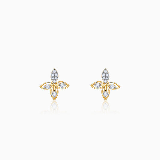 Pure gold Diamond Bloom Earrings with four petals, each studded with lab-grown diamonds.