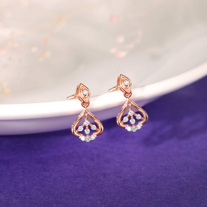 Rose Gold Cascade Leaf Diamond Earrings