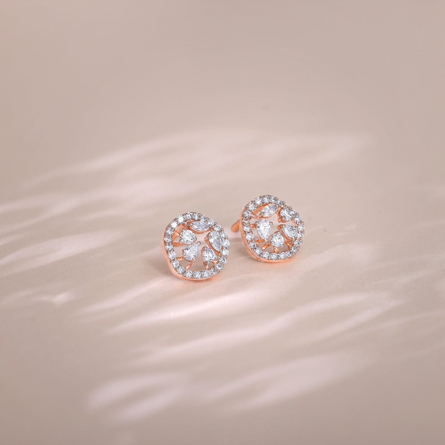 Rose Gold Circular Dazzle Diamond Earrings