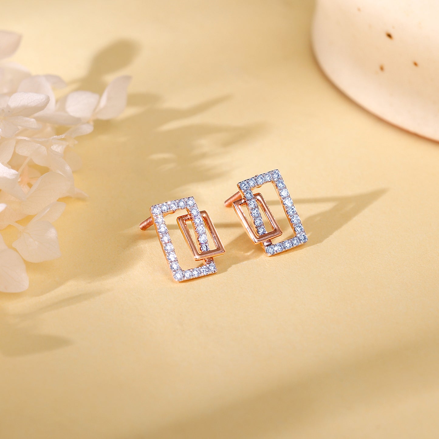 Gold Parallelogram Diamond Earrings