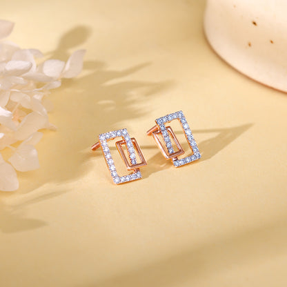 Gold Parallelogram Diamond Earrings