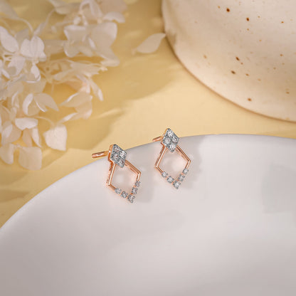 Rose Gold Radiant Rhombus Diamond Earrings