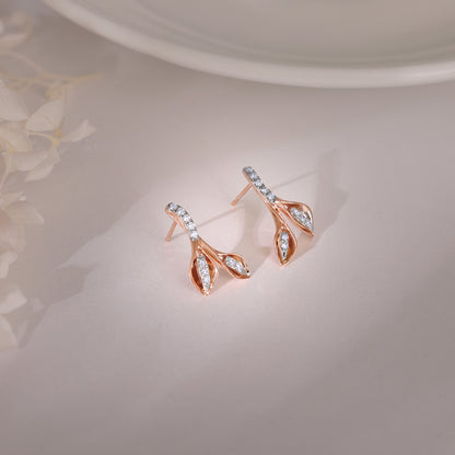 Rose Gold Leafy Flare Diamond Earrings