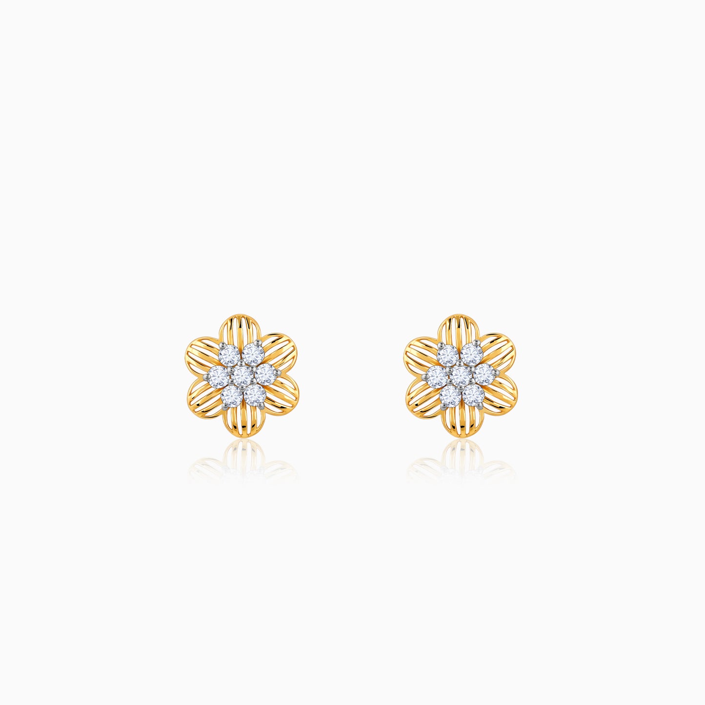 Gold Pretty Floral Diamond Earrings