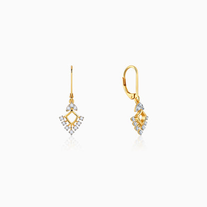 Pure gold fan-shaped earrings with a key-designed frame, lab-grown diamonds