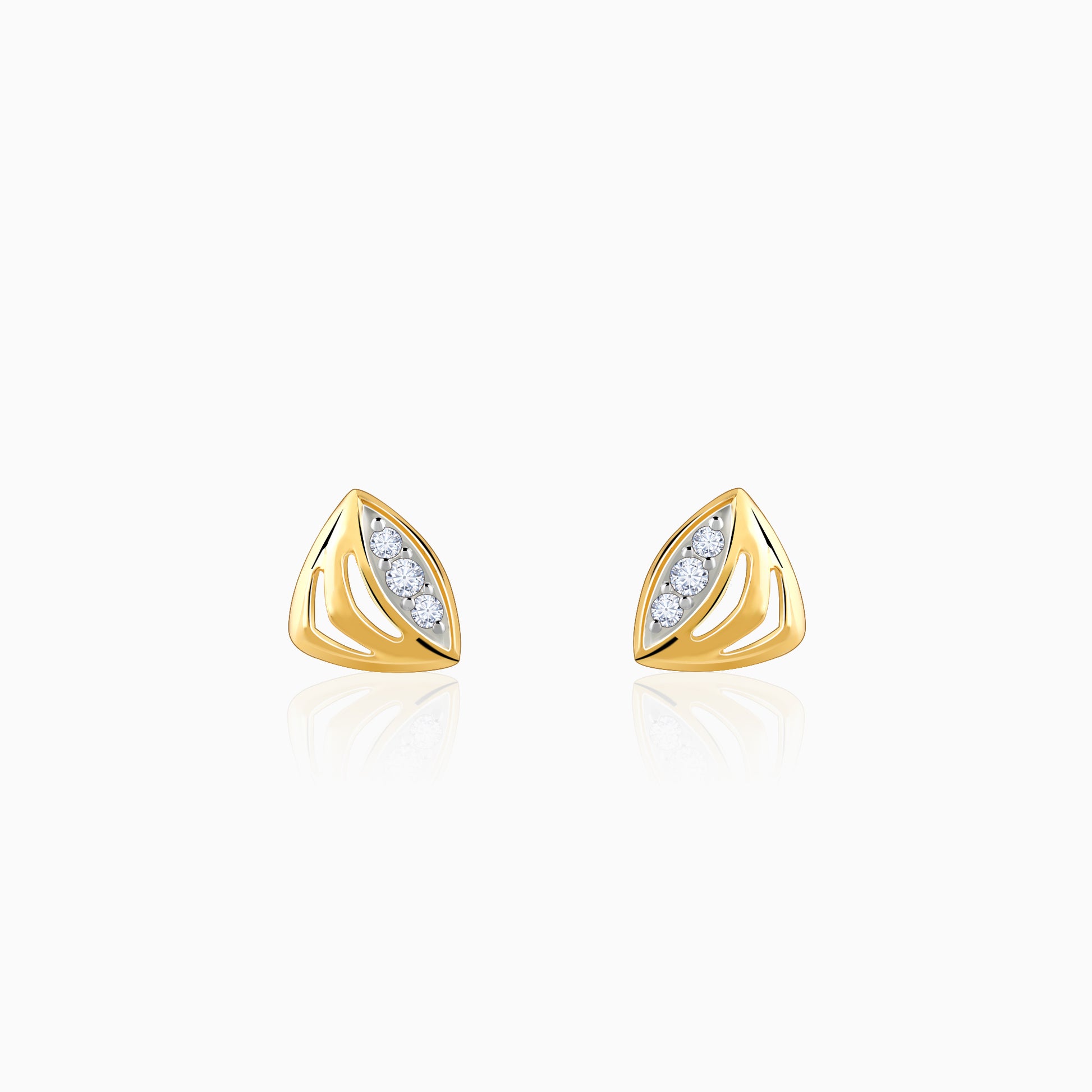 Pure gold geometric diamond earrings with a triangular shape