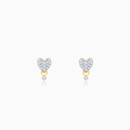 Gold Heart Drop Diamond Earrings