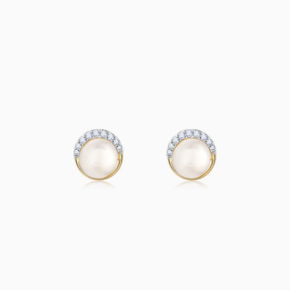 Gold Graceful Pearl Diamond Studs