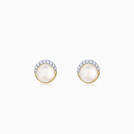 Gold Graceful Pearl Diamond Studs