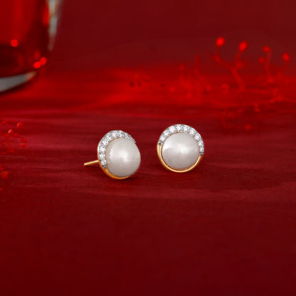 Gold Graceful Pearl Diamond Studs