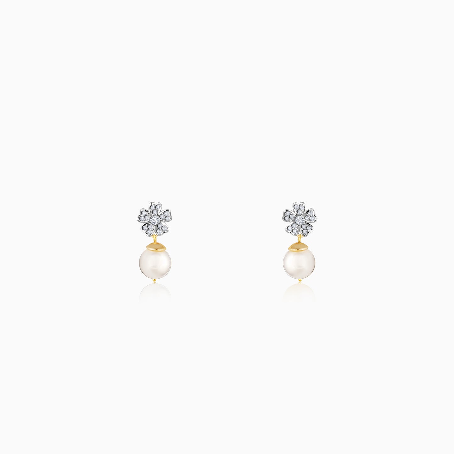 Gold Floral Pearl Diamond Earrings